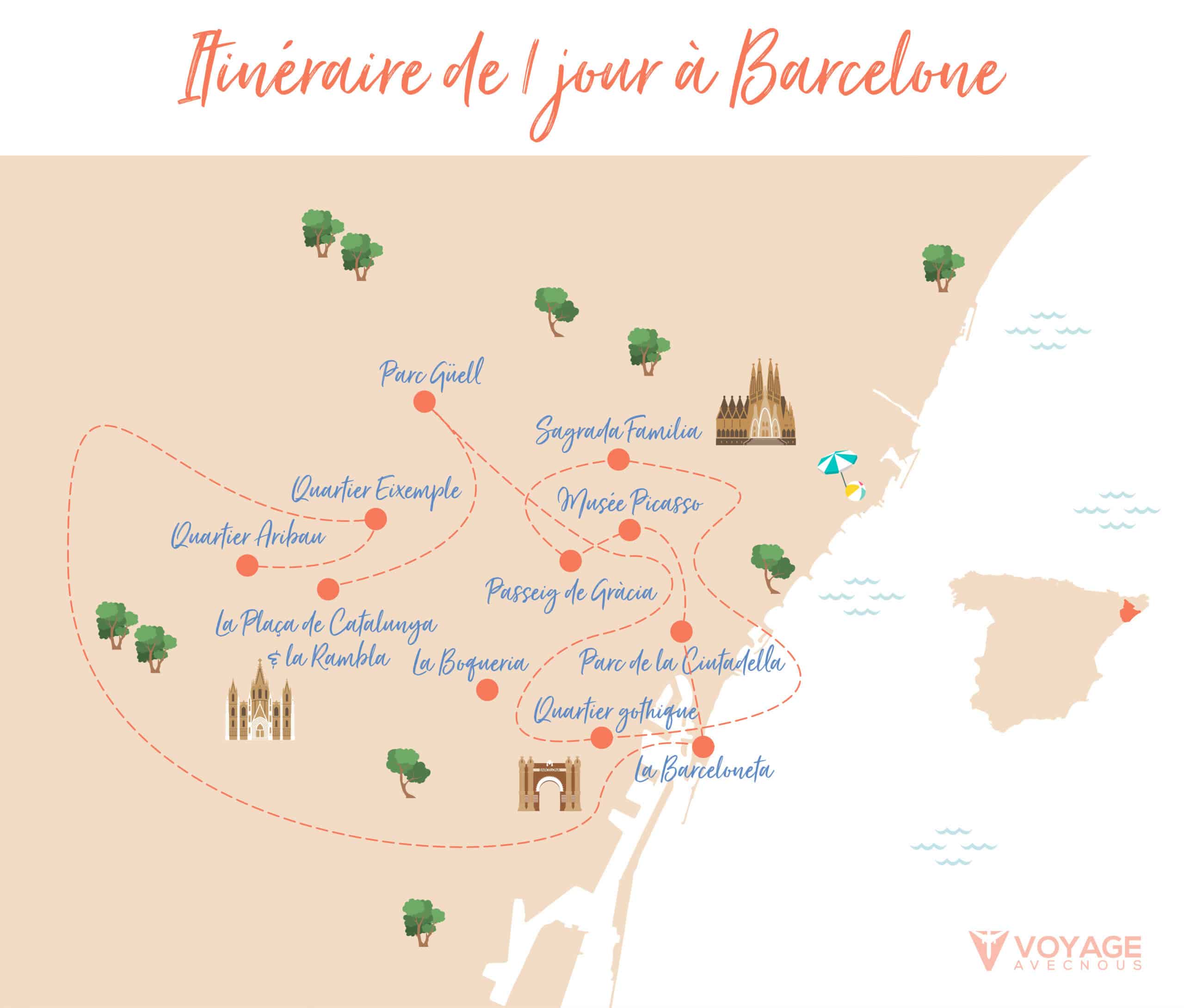 visiter barcelone en 1 jour carte visiter barcelone en 1 jour carte